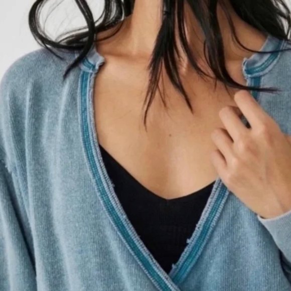 Free People Deep Teal Anyway Slouchy Fit Long Sleeve Tee - Picture 2 of 2